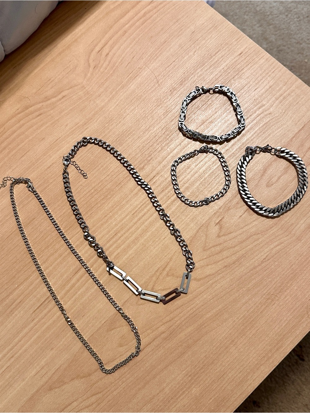 Men’s Silver Chain Necklace and Bracelet Set